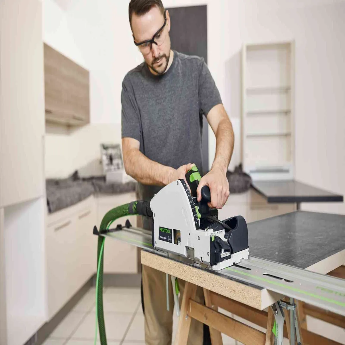 Festool TSV 60 KEB-Plus 110V GB Plunge-Cut Saw - 576734 With 2 x Guide Rail. Connector. Clamp & Bag