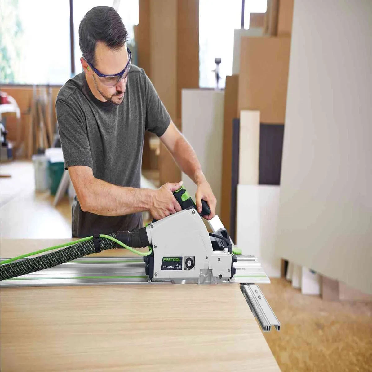 Festool TSV 60 KEB-Plus 110V GB Plunge-Cut Saw - 576734 With 2 x Guide Rail. Connector. Clamp & Bag
