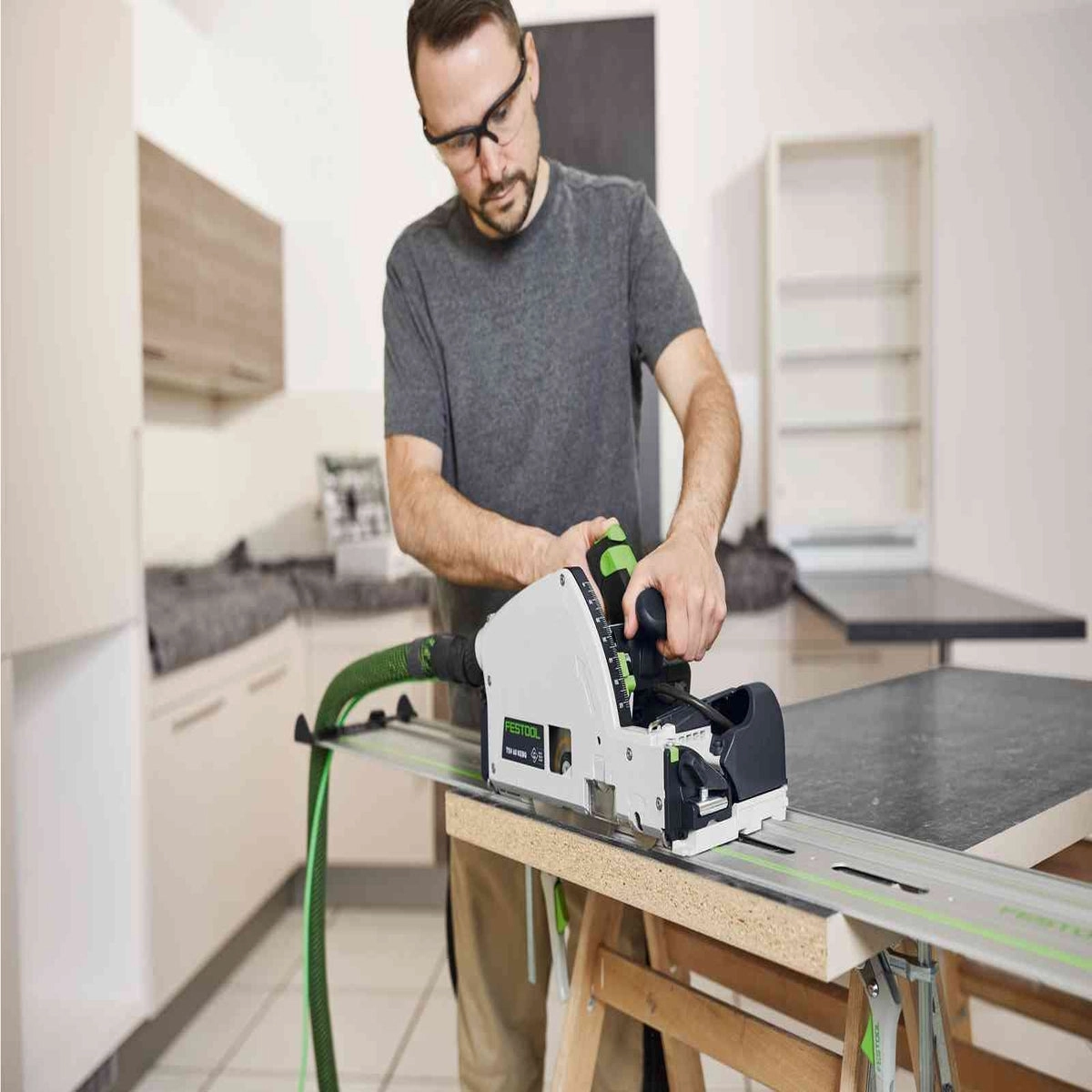 Festool TSV 60 KEBQ-Plus 230V GB Plunge-Cut Saw - 576733 With 2 x Guide Rail. Connector. Clamp & Bag