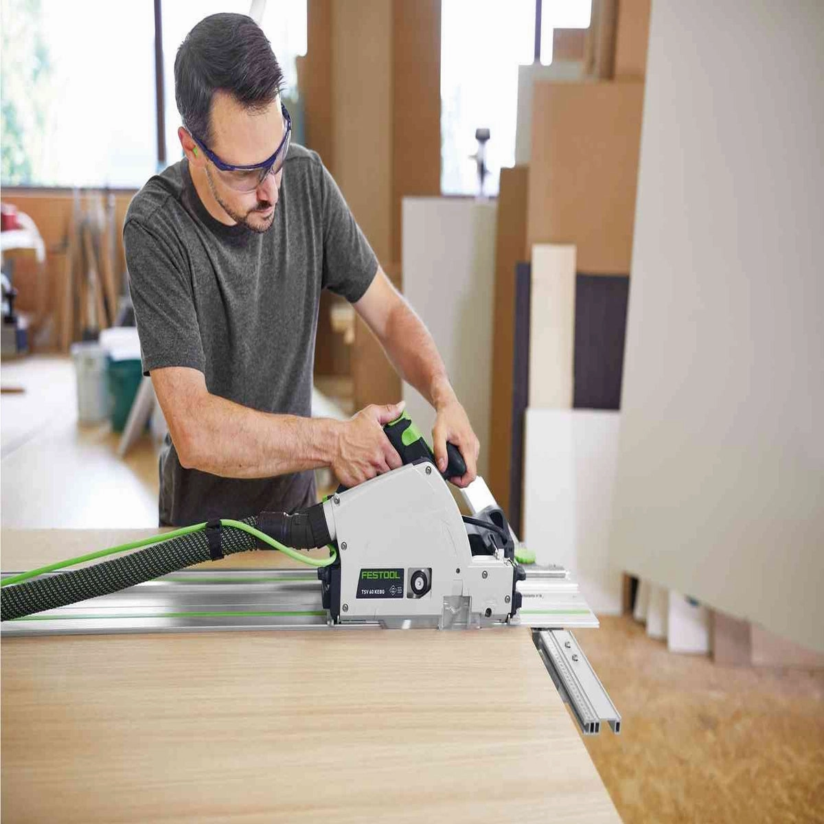 Festool TSV 60 KEBQ-Plus 230V GB Plunge-Cut Saw - 576733 With 2 x Guide Rail. Connector. Clamp & Bag