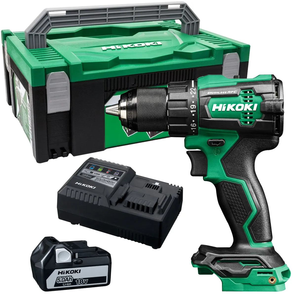 Hikoki DV18DEW2Z 18V Brushless Combi Drill with 1 x 5.0Ah Battery Charger & Case
