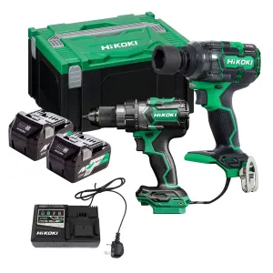 Hikoki KC18DCJCZ 18V Brushless Combi Drill & Impact Wrench Twin Kit with 2 x 2.5Ah/5.0Ah Battery. Charger & Case