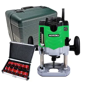 Hikoki M12VEJ7Z 1/2 Variable Speed Router 110V/1570W in Carry Case with 12 Piece Router Set