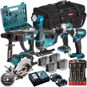 Makita 18V 6 Piece Combo Kit with 2 x 5.0Ah Battery Charger & Accessories Set T4TKIT-17232