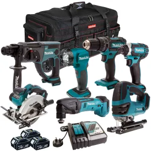 Makita 18V 7 Piece Cordless Kit with 3 x 5.0Ah Batteries & Charger T4TKIT-204