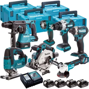 Makita 18V 7 Piece Cordless Kit with 4 x 5.0Ah Batteries T4TKIT-120
