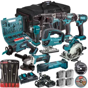 Makita 18V 9 Piece Combo Kit with 3 x 5.0Ah Battery Charger & Accessories Set T4TKIT-17213