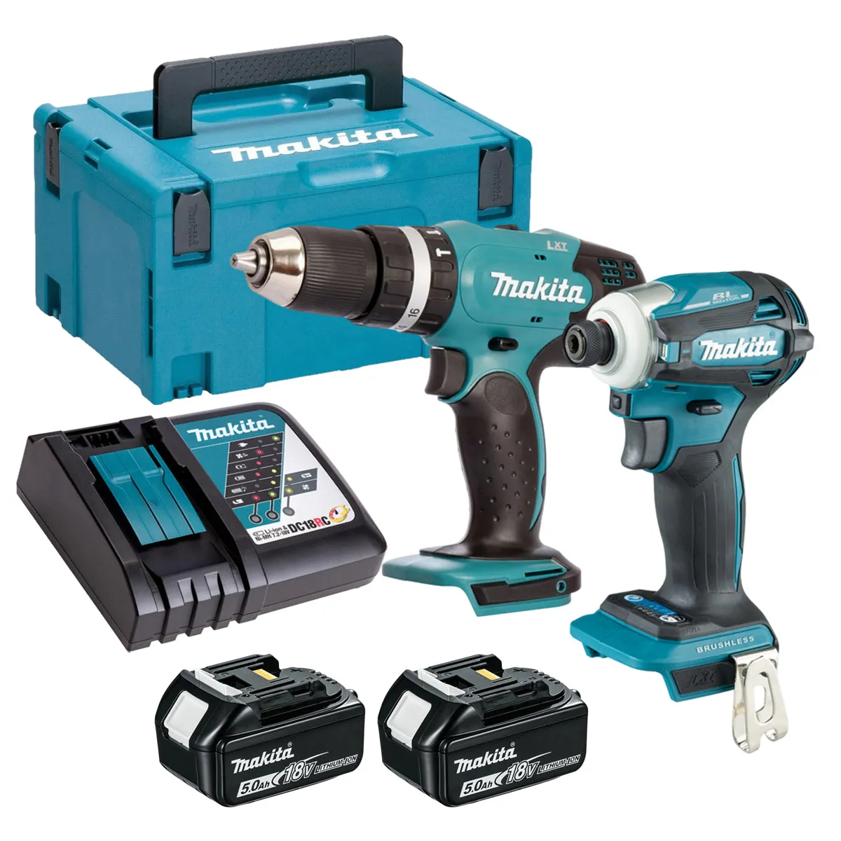 Makita 18V Combi Drill & Impact Driver 2 x 5.0Ah Battery & Charger T4TKIT-16439