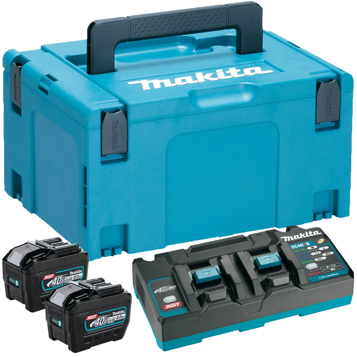 Makita 1910A2-5 40Vmax XGT Power Source Kit 240V With 2 x 8.0Ah BL4080F Batteries. Charger & Case