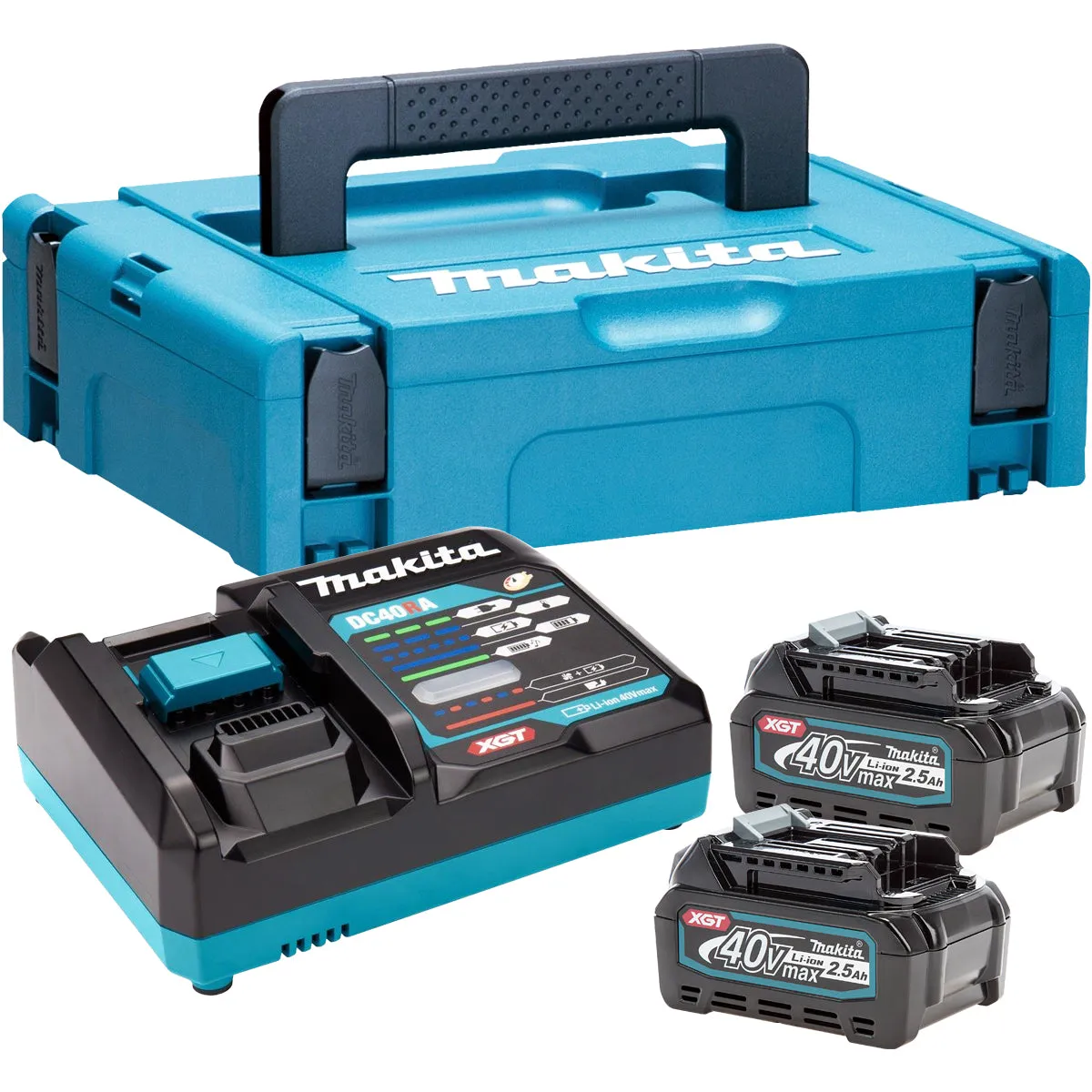 Makita 191J85-8 40V Max XGT Power Source Kit 240V With 2 x 2.5Ah BL4025 Batteries. Charger & Case