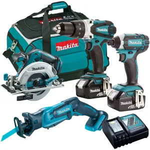 Makita 4 Piece 18V Li-ion with 2 x 5.0Ah Batteries & Charger T4TKIT-155