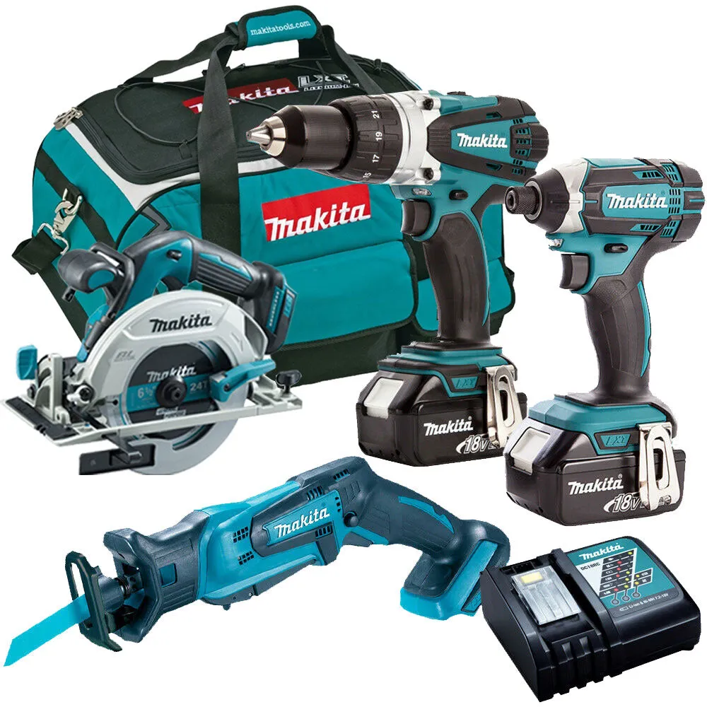 Makita 4 Piece 18V Li-ion with 2 x 5.0Ah Batteries & Charger T4TKIT-155
