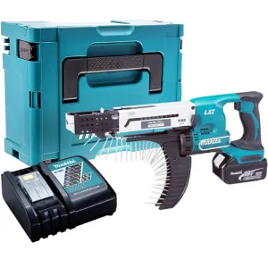 Makita DFR750Z 18V LXT Li-Ion 45  75 mm Auto Feed Screwdriver With 1 x 5.0Ah Battery & Charger In Case
