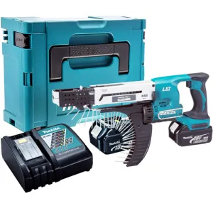Makita DFR750Z 18V LXT Li-Ion 45  75 mm Auto Feed Screwdriver With 2 x 5.0Ah Batteries & Charger In Case