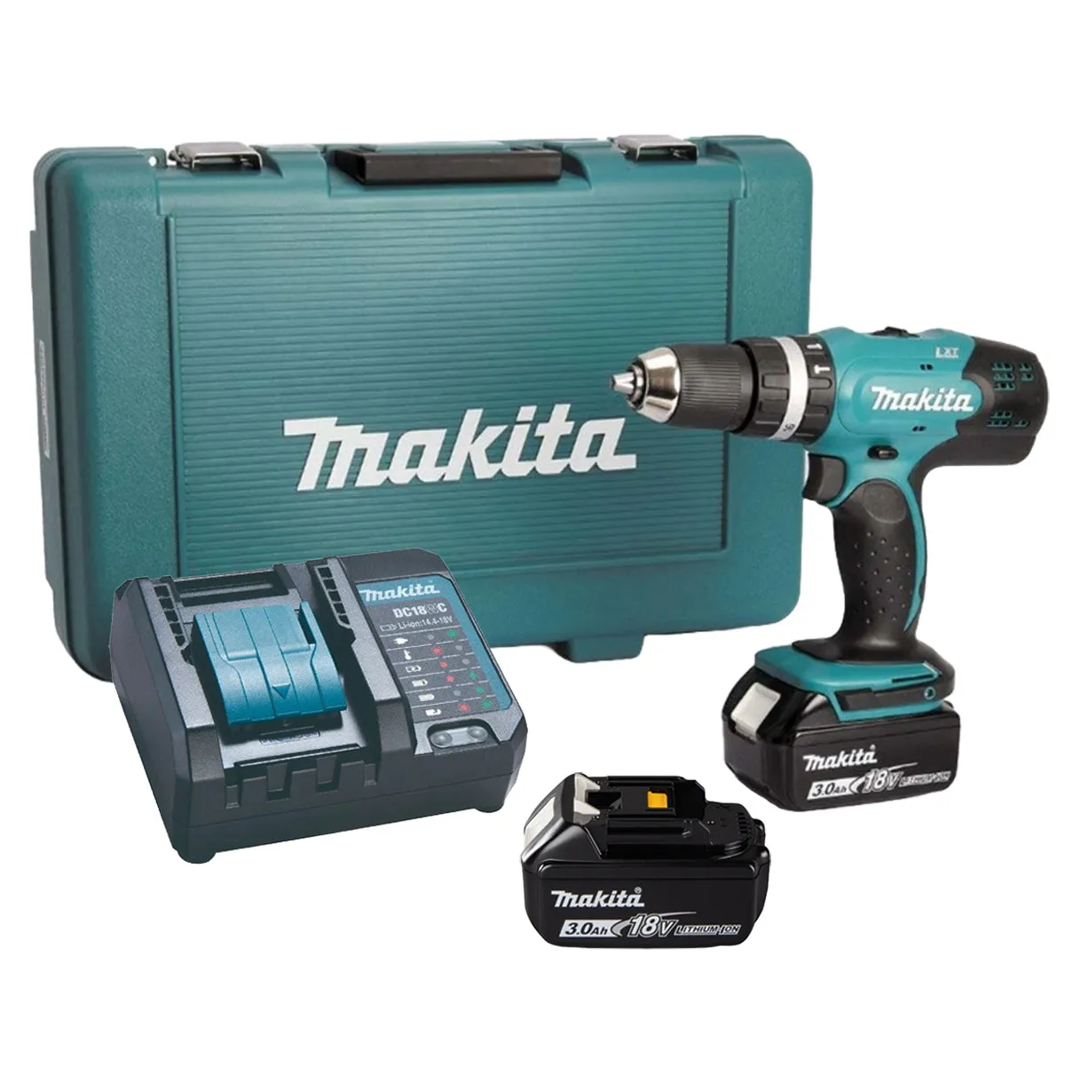 Makita DHP453F001 18V LXT Combi Drill With 2 x 3.0Ah Batteries. Charger & Case