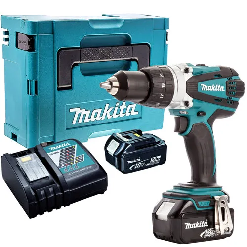 Makita DHP458Z 18V Combi Drill With 2 x 5.0Ah Batteries & Charger In Case
