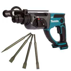 Makita DHR202Z 18V Cordless SDS  Rotary Hammer Drill with 4 Piece Chisel Set
