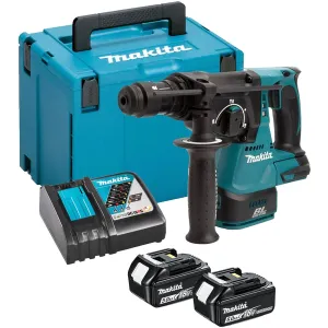 Makita DHR243RTJ 18V LXT Brushless 24mm SDS-PLUS Rotary Hammer Drill With 2 x 5.0Ah Battery. Charger & Case