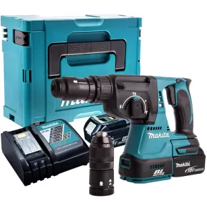 Makita DHR243Z 18V LXT Brushless 24mm SDS  Rotary Hammer Drill With 2 x 5.0Ah Batteries. Charger In Case