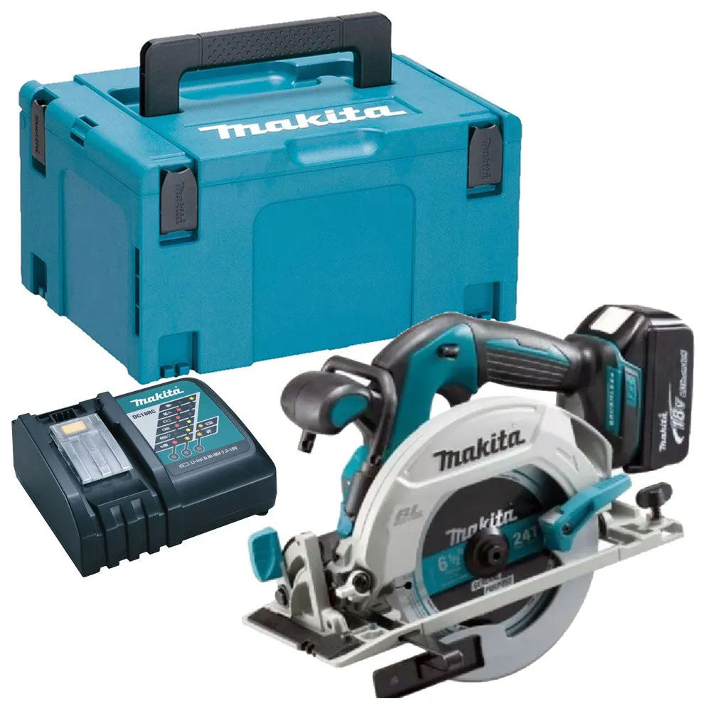Makita DHS680Z 18V 165mm Brushless Circular Saw with 1 x 5.0Ah Battery. Charger & Type 3 Case
