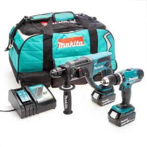 Makita DLX2025T 18V LXT Combi Drill & SDS  Drill Twin Kit With 2 x 5.0Ah Batteries Charger In Bag