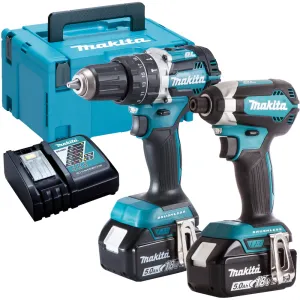 Makita DLX2180TJ 18V Brushless Combi Drill   Impact Driver Twin Kit With 2 x 5.0Ah Batteries Charger
