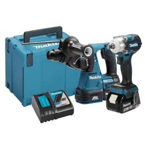 Makita DLX2372TJ 18V LXT Impact Wrench & Rotary Hammer Combo Kit With 2 x 5.0Ah Batteries. Charger In Case