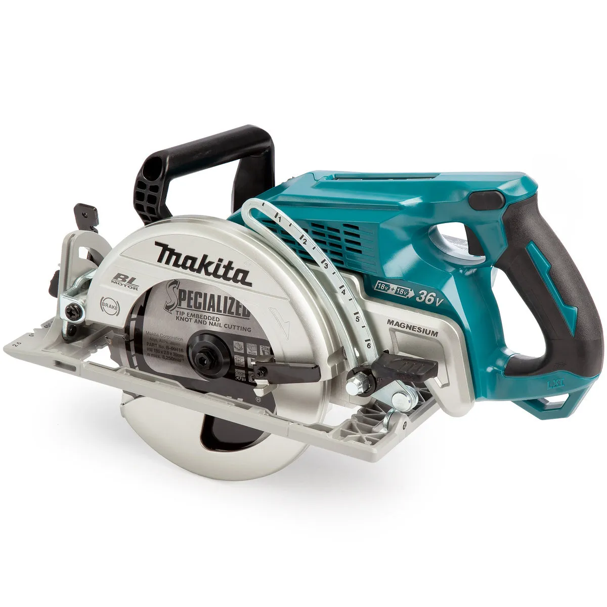 Makita DRS780Z 36V Brushless 185mm Circular Saw With 2 x 5.0Ah Batteries. Charger & Tool Bag