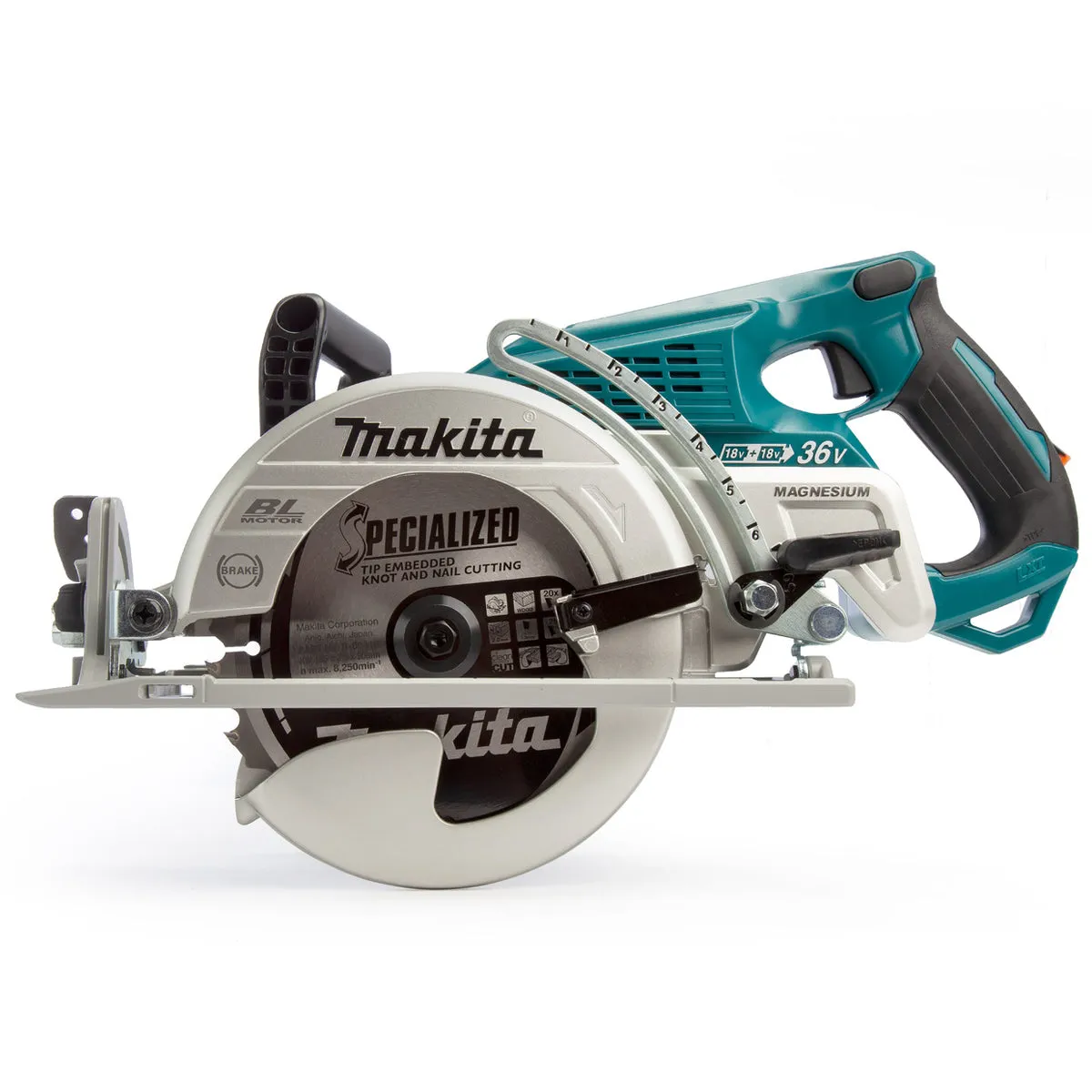Makita DRS780Z 36V Brushless 185mm Circular Saw With 2 x 5.0Ah Batteries. Charger & Tool Bag
