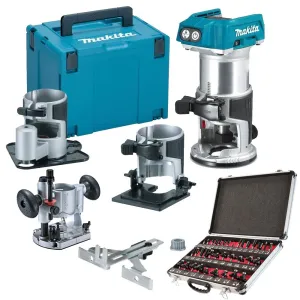 Makita DRT50ZJX3 18V Brushless Router Trimmer Base With 1/4 35 Piece Cutter Set