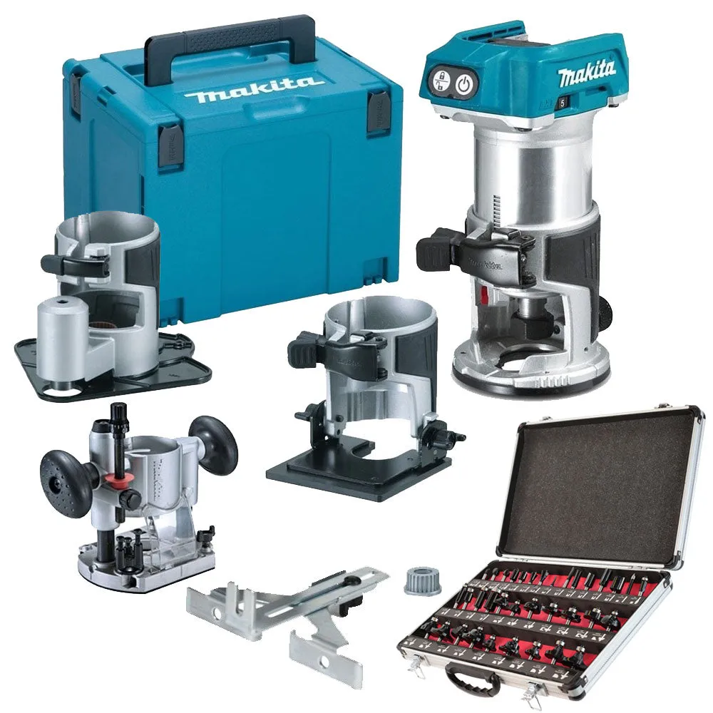 Makita DRT50ZJX3 18V Brushless Router Trimmer Base With 1/4 35 Piece Cutter Set