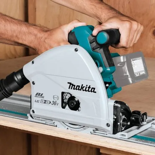 Makita DSP601ZJU 36V Brushless AWS Plunge Saw Body Only with 2 x Guide Rail. Connector. Blade & Clamp Set