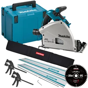 Makita DSP601ZJU 36V Brushless AWS Plunge Saw Body Only with 2 x Guide Rail. Connector. Blade & Clamp Set
