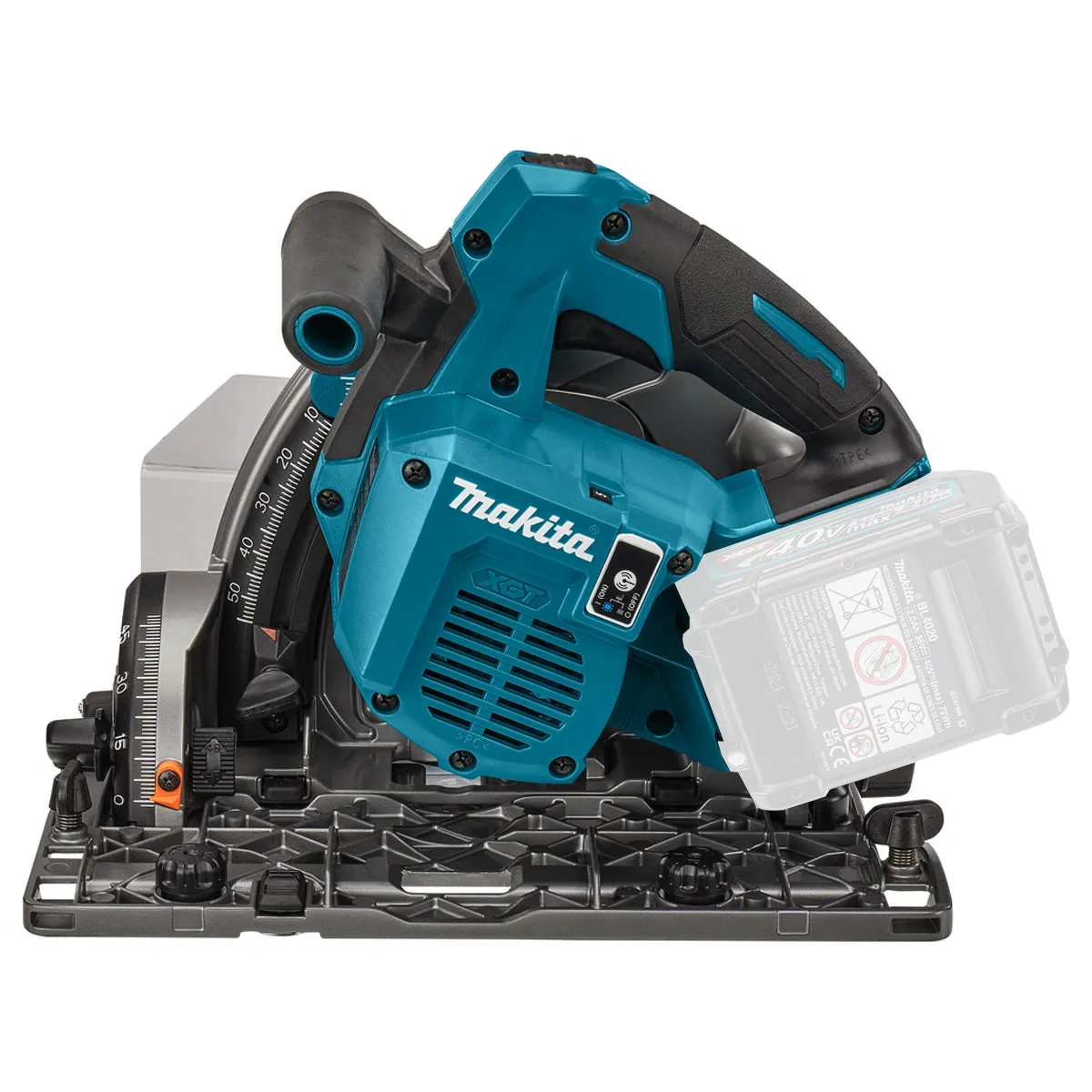 Makita SP001GZ03KIT4 40V Brushless Plunge Saw with 2 x Guide Rail. Connector. Clamp Set & 1 x 4.0Ah Battery Charger