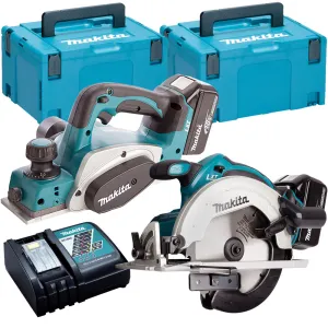 Makita T4T1180TJ 18V 165mm Circular Saw   82mm Planer Twin Pack with 2 x 5.0Ah Batteries & Charger in Case