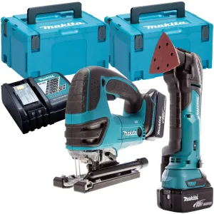 Makita T4T5180TJ 18V Multi Tool   Jigsaw Twin Pack with 2 x 5.0Ah Batteries & Charger in Case