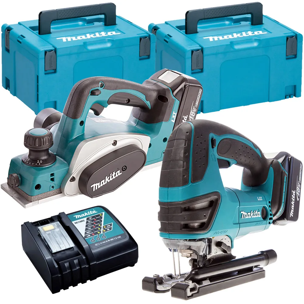 Makita T4T8080TJ 18V 82mm Planer   Jigsaw Twin Pack with 2 x 5.0Ah Batteries & Charger in Case