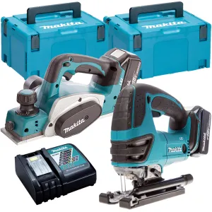 Makita T4T8080TJ 18V 82mm Planer   Jigsaw Twin Pack with 2 x 5.0Ah Batteries & Charger in Case