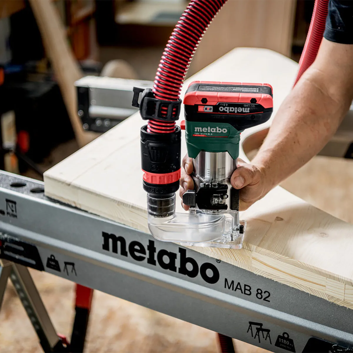 Metabo FMV 18 LTX BL 8 18V Brushless 1/4 Trim Router with 1 x 5.2Ah Battery Charger & Metabox