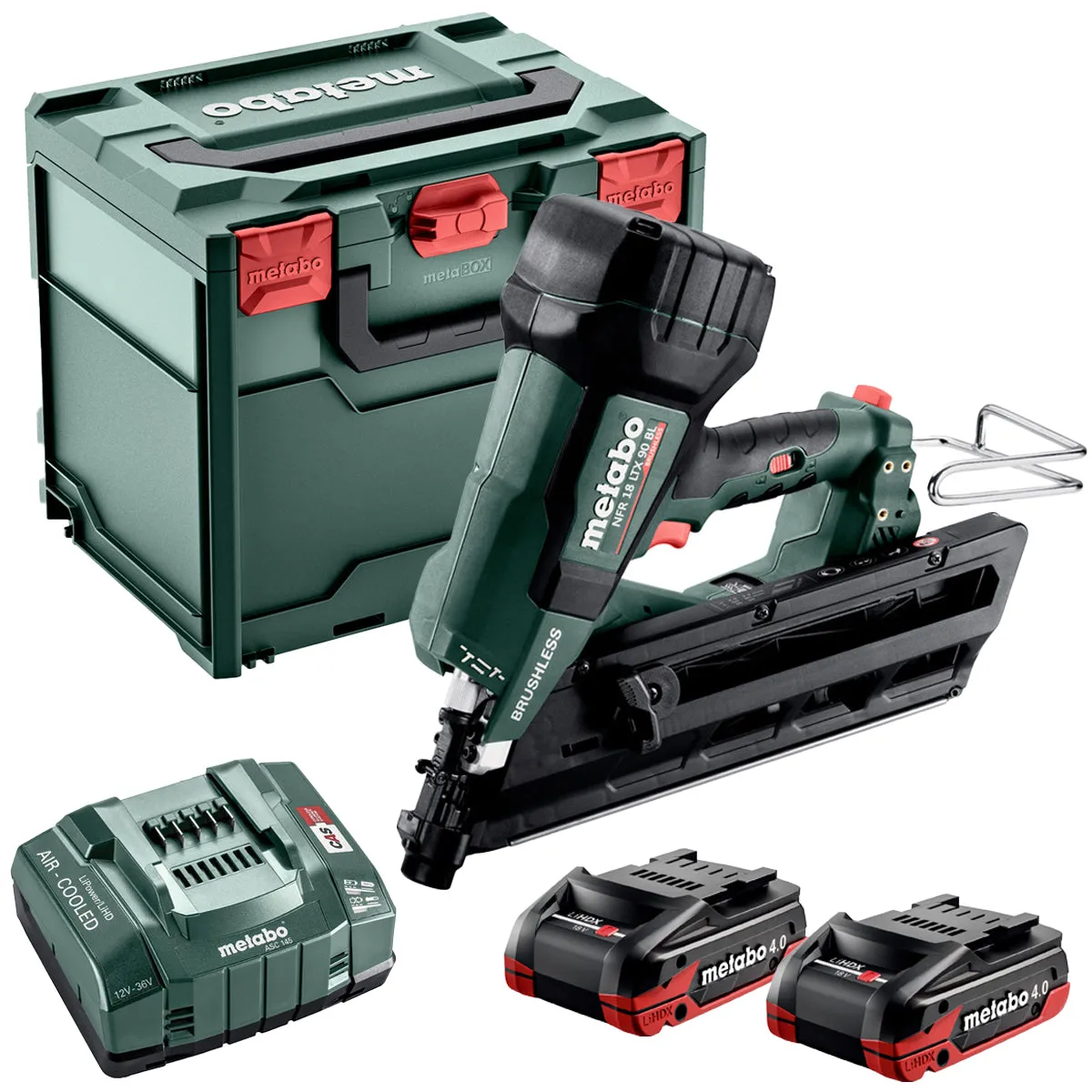 Metabo NFR 18 LTX 90 BL 18V Brushless First Fix Framing Nailer with 2 x 4.0Ah Battery. Charger in Metabox 612090800