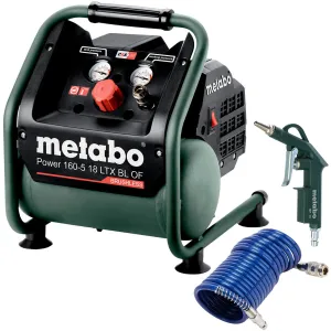Metabo Power 160-5 18 LTX BL OF 18V Brushless Compressor with Air Blow Gun & 5m Air Hose 601521850