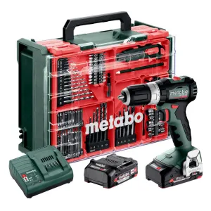 Metabo SB 18 L BL SET 18V Brushless Combi Drill with 2 x 2.0Ah Battery. Charger & 78 Piece Mobile Workshop Accessory Set in Case 613157710