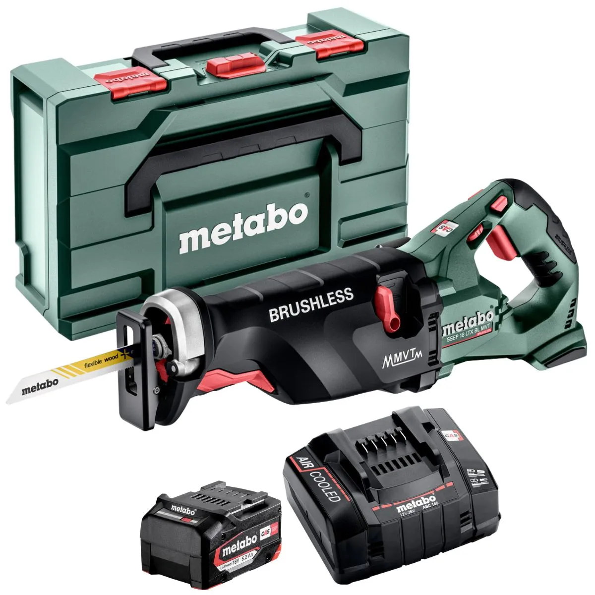 Metabo SSEP 18 LTX BL MVT 18V Brushless Sabre Saw with 1 x 5.2Ah Battery Charger & Metabox