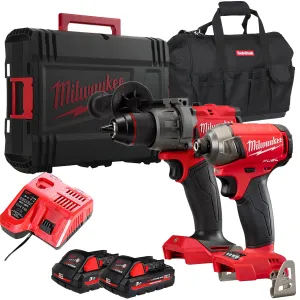 Milwaukee 18V Brushless Twin Pack Combi Drill   Impact Driver with 2 x 3.0Ah Battery. Charger. Case & Bag