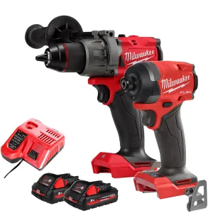 Milwaukee 18V Fuel Brushless Combi Drill   Impact Driver Twin Kit with 2 x 3.0Ah Battery Charger & Case