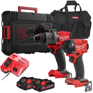 Milwaukee 18V Fuel Brushless Combi Drill   Impact Driver Twin Kit with 2 x 3.0Ah Battery Charger Case & Bag