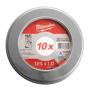 Milwaukee CUT.W PRO  SCS 41 125 x 1.0mm Thin Metal Cutting Discs Pack of 10 4932478998