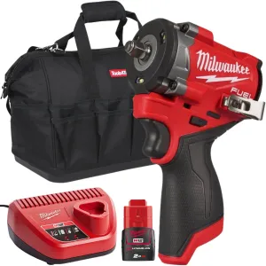 Milwaukee M12FCIWF38G3-0 12V M12 FUEL Brushless 3/8 Impact Wrench with 1 x 2.0Ah Battery Charger & Bag