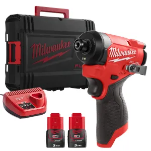 Milwaukee M12FID2-0 12V Brushless Sub Compact Impact Driver with 2 x 3.0Ah Battery Charger in Carry Case