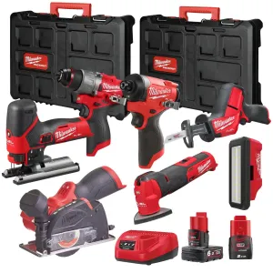 Milwaukee M12FPP7B2-622P 12V Fuel 7 Piece Powerpack Tool Kit with 1 x 6.0Ah & 2.0Ah Batteries. Charger & Case 4933499428